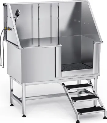 Obrázek produktu pro SucceBuy mycí stanice pro psy z nerezové oceli, 1270 x 700 x 1545 mm, vana s schodištěm, deskou s vodním filtrem, vodovodním kohoutkem, sprchovou hlavicí a držákem na mýdlo, vhodná pro velká, střední i malá domácí zvířata (pravé dveře)