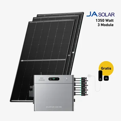 Produktbild von 1350 Watt,, Bifazial Komplettset, Balkonkraftwerk, Zendure Solarflow 2400 Pro, AB3000L Zusatzbatterie