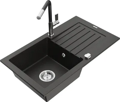 Produktbild von Mexen Pablo 1 Becken-Granitspüle mit Abtropffläche und Mischbatterie Flora, Schwarz/Gold metallisch - 6510-75-670401-07