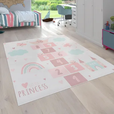 Produktbild von Paco Home Teppich Kinderzimmer Kinderteppich Rutschfest Spielteppich Spielfeld Herz Wolke 200 cm quadrat