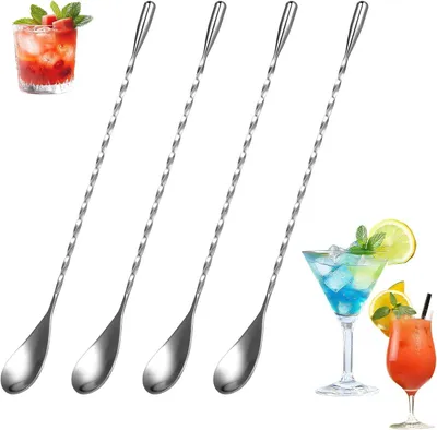 4 Barlepels, Cocktaillepel, 25 cm, Edelstahl, Spiraldesign