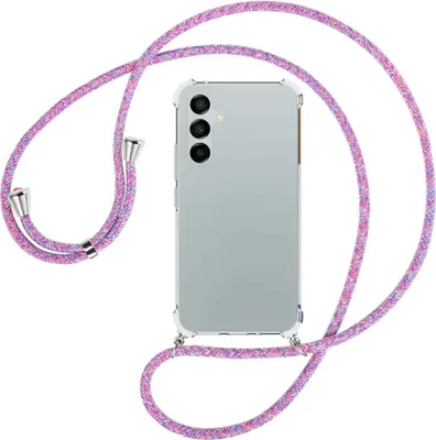 Produktbild von Handykette Backcover-Schutzhülle mit Band (Metall silberfarben) für Samsung Galaxy A54 5G (6.4'') - lila/rosa/blau