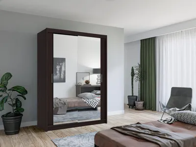 Produktbild von Krudox LUX Wenge Schiebetürenschrank Kleiderschrank 150x216x62 cm mit Spiegel - Schlafzimmermöbel – Mehrzweckschrank mit 2 Kleiderstangen