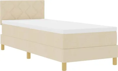 Immagine prodotto di Letto imbottito con box e testiera LED, colore crema, 80 x 200 cm, rivestito in tessuto