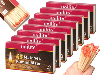 Produktbild von jameitop® XL Streichhölzer 8 Schachteln Feuer/Holz Zündholzschachtel 360 Stück Zündhölzer Sicherheitszündhölzer, 95mm Großpackung