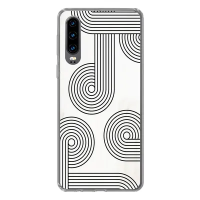 Produktbild von MuchoWow® Handyhülle Schutzhülle Hülle für Huawei P30 Abstrakt - Schwarz - Weiß - Kreis Silikon Softcase Handy Hülle - Kartenbesitzer