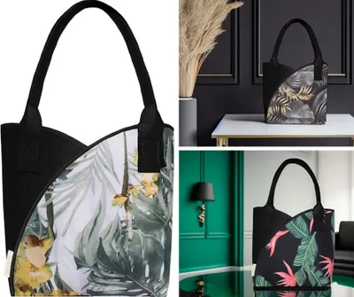 Zdjęcie produktu dla SILUK torba damska filcowa torba na zakupy, torba filcowa, shopper, duża wielofunkcyjna (kwiatowa - biała)