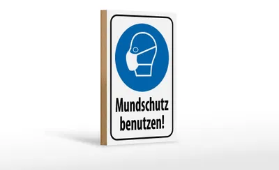 Produktbild von Holzschild Hinweis 12x18cm Mundschutz benutzen Maske