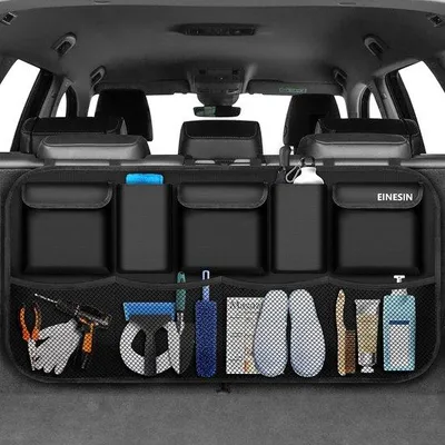 Immagine prodotto di Organizer per bagagliaio auto con 9 tasche, borsa per bagagliaio SUV con struttura elastica, 108 x 52 cm, nero