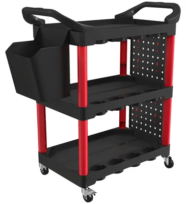 Immagine prodotto di Carrello portattrezzi a 3 piani con pannelli forati | Colore: nero e rosso | Dimensioni: 43x95x96 cm
