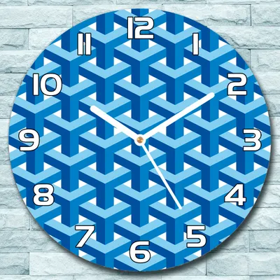 Produktbild von Wanduhr aus Glas Rund fi 30 blau Linien und Weiß Quarz Deko Schlafzimmer Büro