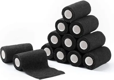 Produktbild von 12 STK Haftbandage Cohesive Bandage Selbsthaftende Verband Fingerpflaster Wundverband Fixierverband Tierverband Hand Reißen Wasserfest Elastische Binde Für Menschen Haustiere 10cm×4,5m (Schwarz)