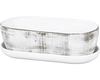 Obrázek produktu pro Truhlík na kaktusy KAKTUS GRID s podmiskou 34 cm žíhaný černo-bílý