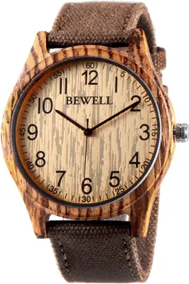 Produktbild von Alienwork Armbanduhr Herren Damen Braun Canvas-Armband Gelb Holzuhr Natur-Holz