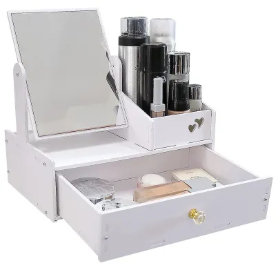 Immagine prodotto di Organizzatore per trucchi con specchio - Bianco e con cassetto