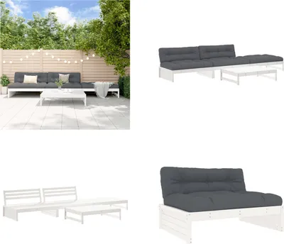 Image de vidaXL 4 pcs. Garden Lounge Set with Coussins Blanc Massif Wood - Garden Lounge Set - Garden Lounge Sets - Lounge Set - Outdoor Lounge Set