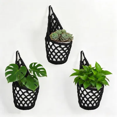 Productafbeelding van 3 stuks macramé hangmanden, boho decoratieve hangmanden