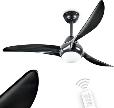 Productafbeelding van Plafondventilator Malloa, kunststof plafondlamp in zwart/wit, 1 x LED 20 Watt (inbegrepen), maximaal 2300 lumen, 2700/4000/6500 Kelvin, dimbaar via afstandsbediening, met timer