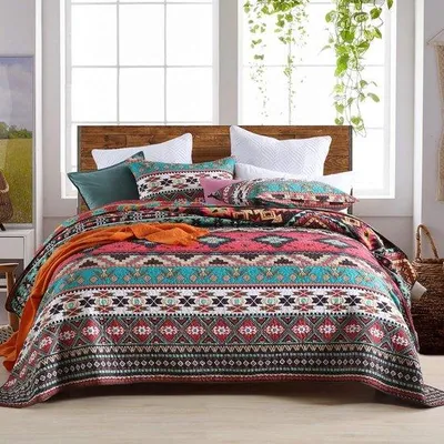 Zdjęcie produktu dla Unyqoos® Kołdra w stylu boho, 220 x 240 cm – kołdra z mikrofibry do łóżka dwuosobowego, kolorowa, w zestawie 2 poszewki na poduszki 50 x 70 cm, dwustronny wzór, idealna przez cały rok