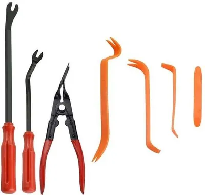 Image de Kit de démontage en plastique 7 pièces, kit d'outils pour voiture, kit pour l'intérieur et l'habillage, avec pochette en plastique, outils pour les systèmes audio de voiture