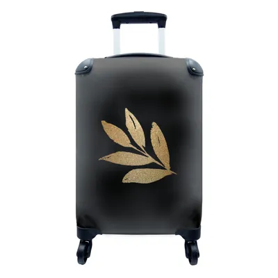 Produktbild von MuchoWow® Koffer Handgepäck Trolley Rollkoffer Kleine Reisekoffer mit 4 Rollen - Blatt - Gold - Zweig - Cabin Size < 55x40x23 cm & 55x40x20 cm - Fotokoffer - Kabinenkoffer - Boardgepäck - Reise-Box - Reisekoffer - Reisegepäck - Koffer mit Bild - Trolley für Kinder