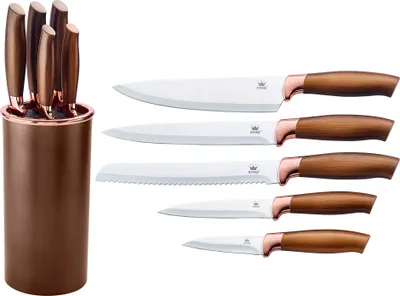 Produktbild von 6tlg. Messerblockset KING® GALANT 5 Küchenmesser plus Messerblock / Titanbeschichtete Messerklingen / 20cm Kochmesser, 20cm Ausbeinmesser, 20cm Brotmesser, 12.5cm Universalmesser & 8.5cm Gemüsemesser