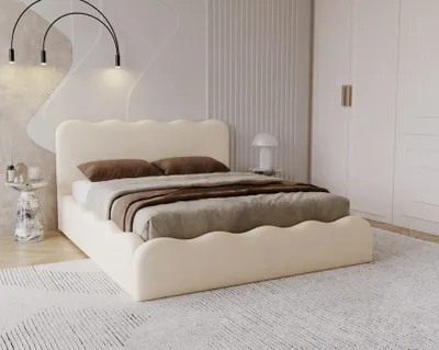 Obrázek produktu pro ADIDAR Exkluzivní čalouněná postel Pablo 200x200 cm - s kovovým rámem, podnoží, roštem a vysokým komfortem spaní - krémová (Amor Velvet 4323)