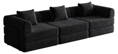 Zdjęcie produktu dla Sofa rozkładana 2 w 1 z materiału chenille - sofa-łóżko - kanapa-łóżko - mała sofa-łóżko - kanapa dwuosobowa - obicie czarne
