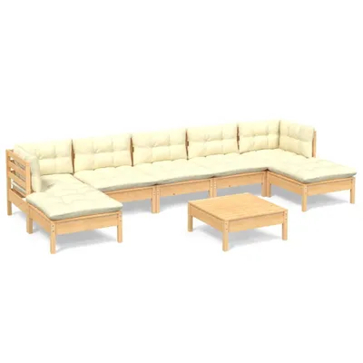 Produktbild von vidaXL 8-tlg. Garten-Lounge-Set mit Creme Kissen Kiefernholz