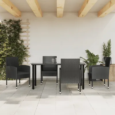 Produktbild von The Living Store 5-tlg. Garten-Essgruppe Schwarz Poly Rattan und Stahl