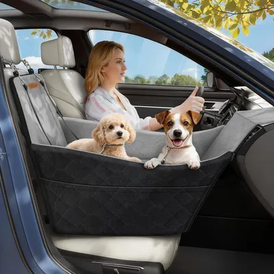 Immagine prodotto di Seggiolino rialzato per cani per auto, fino a 16 kg, removibile e lavabile, imbottitura in memory foam, colore nero e grigio