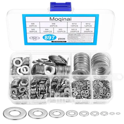 Produktbild von Ringscheiben Set aus Edelstahl, 897-teilig, M2 bis M12, für Schrauben