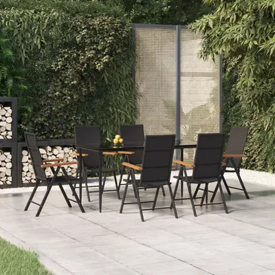 Immagine prodotto di Maison Exclusive - Set da pranzo da giardino da 7 pezzi in polyrattan nero e marrone