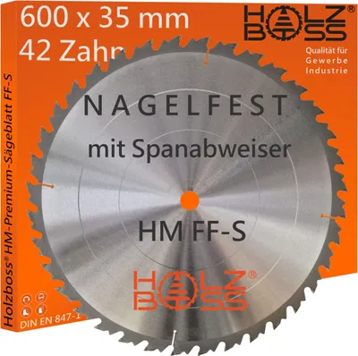Produktbild von Holzboss ® HM-Sägeblatt " Nagelfest mit Spanabweiser " Typ FF-S 600 x 35 mm 42 x Zahn Bauholz Kreissägeblatt Brennholz Schalholz Profisägeblatt 600x35