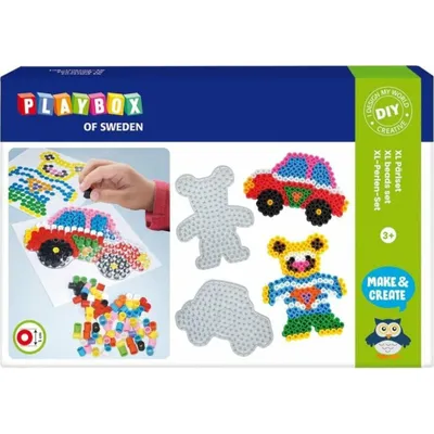 Produktbild von PLAYBOX Bügelperlen XL - Auto und Teddybär 600 Stück