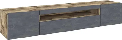 Produktbild von Fernsehschrank Dfirman, Niedriges Sideboard für Wohnzimmer mit 3 Türen, Sockel für TV-Möbel, 100 %  Italy, cm 200x40h37, Ahorn und Schiefer
