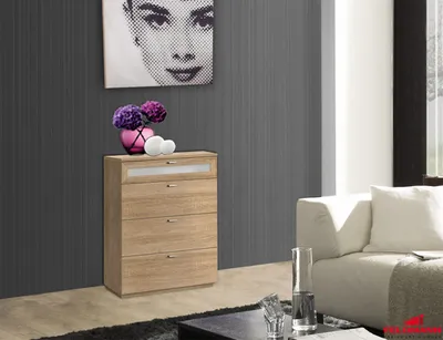 Image de Commode à tiroirs en chêne Sonoma et verre blanc, 80 cm