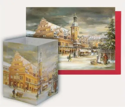 Produktbild von Tischlaterne Leipzig Rathaus mit Weihnachtskarte als Souvenir