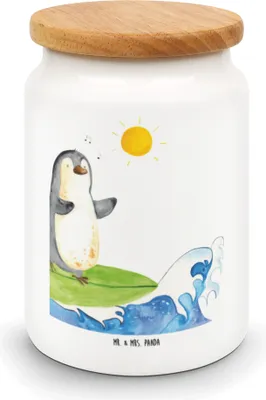Produktbild von Mr. & Mrs. Panda Kaffeedose Pinguin Surfer - Weiß - Geschenk, Motiviert, Urlaub, Hawaii, Dose, Portugal, Teedose, Vorratsbehälter, Optimistisch, Keksdose, behälter