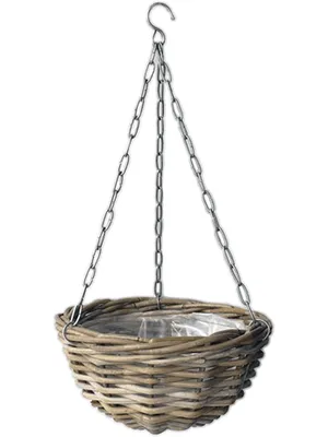 Produktbild von VAN DER LEEDEN Korbampel Rattan Grau mit Metallaufhänger Ø 30 cm