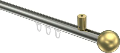 Produktbild von Interdeco Innenlaufstange / Gardinenstange mit Innenlauf Edelstahl-Optik / Messing-Optik, Typ Sonius Luino (Kugel) Deckenmontage, 20 mm Ø 1-läufig, 200 cm