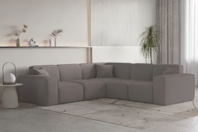 Produktbild von Ecksofa Designersofa CELES PREMIUM Stoff Ascot Bukla Taupe Seite Universal