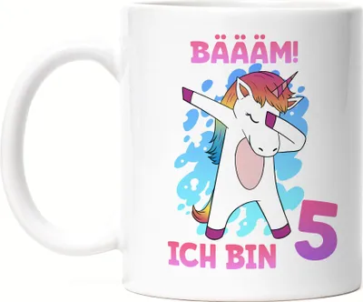 Produktbild von Bäääm Ich Bin 5 Tasse Weiß Einhorn 5. Geburtstag Geburtstagsgeschenk Einhorn-Fans Dabbing