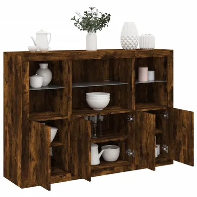 Produktbild von vidaXL Sideboards mit LED-Leuchten 3 Stk. Räuchereiche Holzwerkstoff
