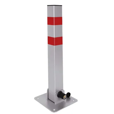 Produktbild von TWOLIIN Parkplatzsperre Klappbar, Pfosten stehend, aus rostfreiem Stahl, mit 3 Schlüsseln, Maße: Pfosten 18x18x60cm, Bodenplatte 18x18cm (4,0mm dick), Universal für Parkplätze & Zufahrten, Reflektierend