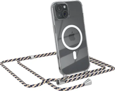 Produktbild von EAZY CASE - Handykette kompatibel mit Apple iPhone 15 Kette zum Umhängen Stoßfest Handyhülle für Apple iPhone 15 Silikon Hülle mit Band Handytasche Transparent als Fallschutz in Taupe Camouflage