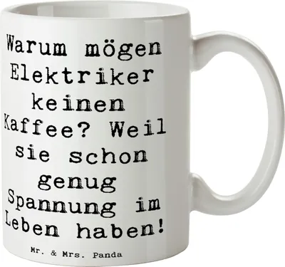 Produktbild von Mr. & Mrs. Panda Keramiktasse Spruch Elektriker Witz - Weiß - Geschenk, Kaffeetasse, Berufsprodukte, Stress, Trinkbecher, Alltag, Pott, Beruf, elektrische Anlagen, Tasse