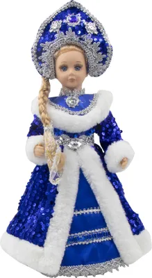 Produktbild von Dekofigur Schneemädchen Sneguratschka in Blau und Silber mit Süßigkeitenfach 35cm Schneeprinzessin