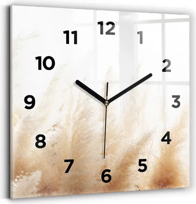 Produktbild von Wallfluent Wanduhr – Stilles Quarzuhrwerk - Uhr Dekoration Wohnzimmer Schlafzimmer Küche - Zifferblatt - schwarze Zeiger - 30x30 cm - Getreideähre