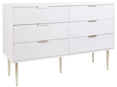Produktbild von BELIANI Kommode Weiß u. Gold aus MDF Metall mit 6 Schubladen Geriffelte Optik Modern Elegant Sideboard für Schlafzimmer Wohnzimmer Flur